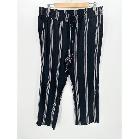 Ann Taylor Pants Women LARGE Black Cream Striped Elastic Waist Drawstring - Picture 1 of 8